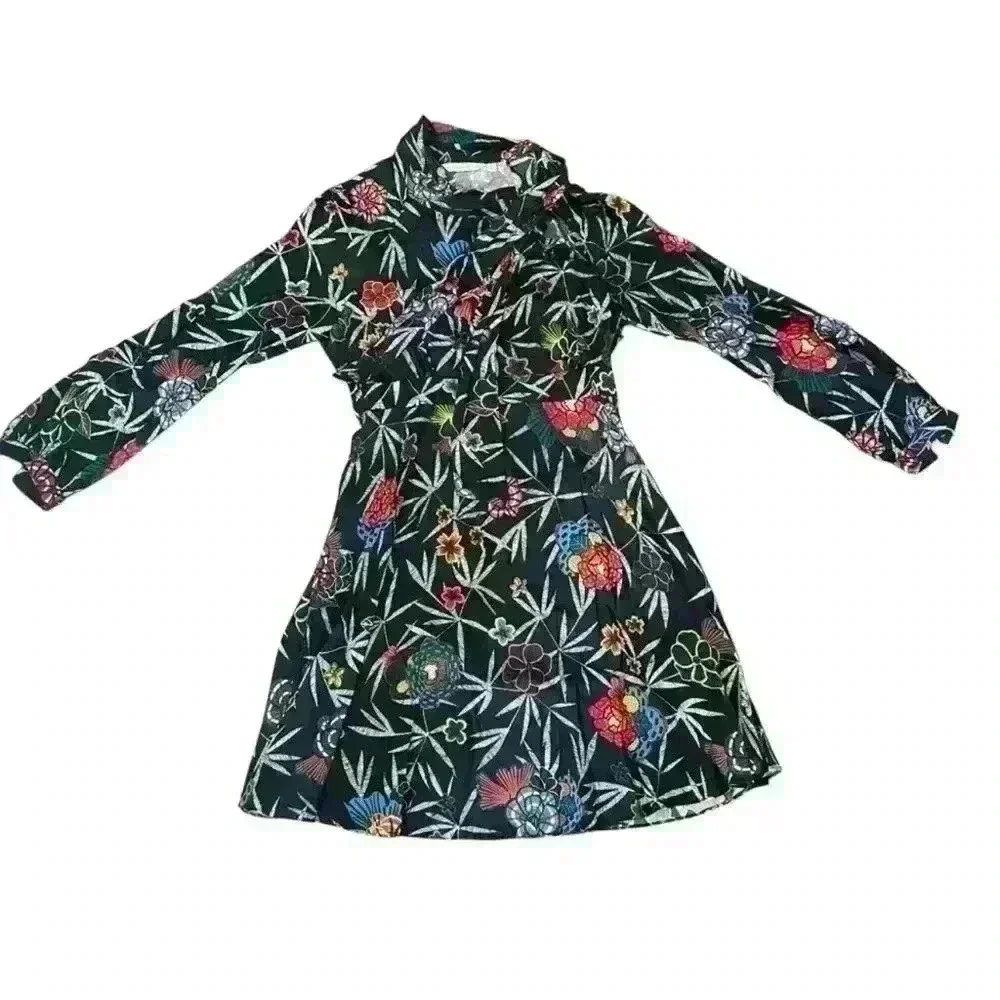 Beautiful & Other Stories Black Floral Dress. Tie neck, side zipper size US 8